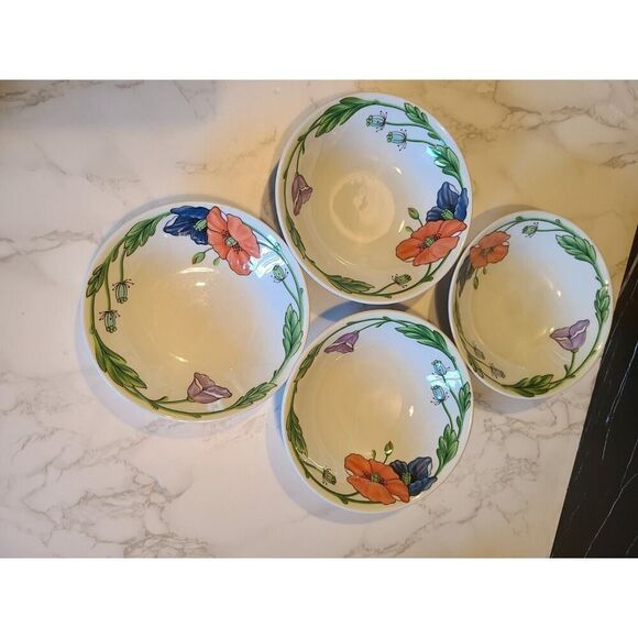 Villeroy & Boch 6" Soup/Cereal/Salad Bowls 'Amapola' Poppy Pattern Set of 4 EUC - Picture 4 of 8